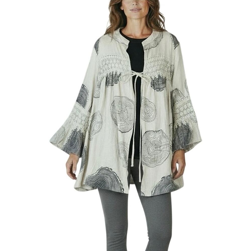 Belle France Italian Linen Floral Lace Frilled Kimono Slip - L